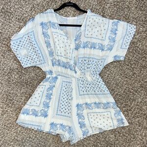 Ces Femme Blue and White Bandana Romper! 4th of July, Festival, Concert